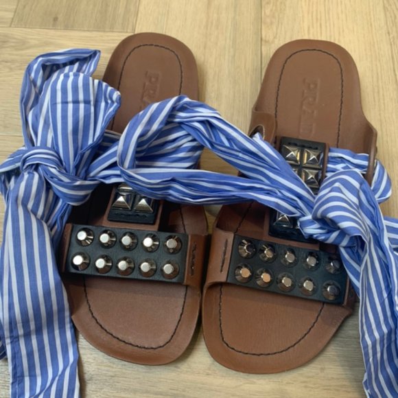 NEW Prada Studded Bow Tie Sandals (7) - Picture 3 of 9